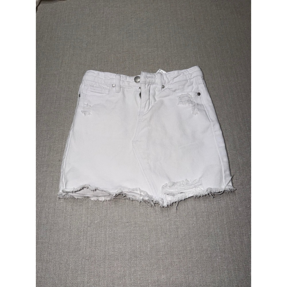 Joe's Jeans Girls White Distressed Denim Mini Skirt Size 10 Frayed Hem Cotton